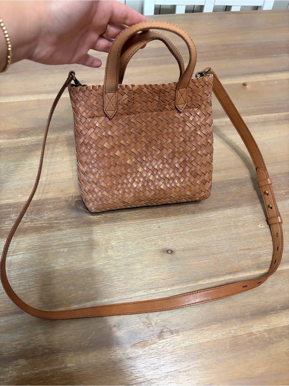 Madewell Woven Leather Crossbody Tote in Tan